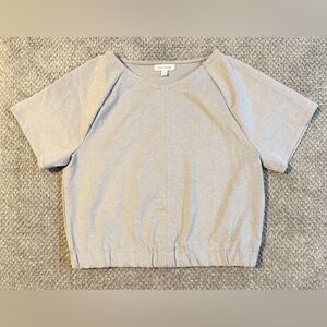 Prologue Cropped Knit Blouse Gray Short Raglan Sleeve Elastic Waist S